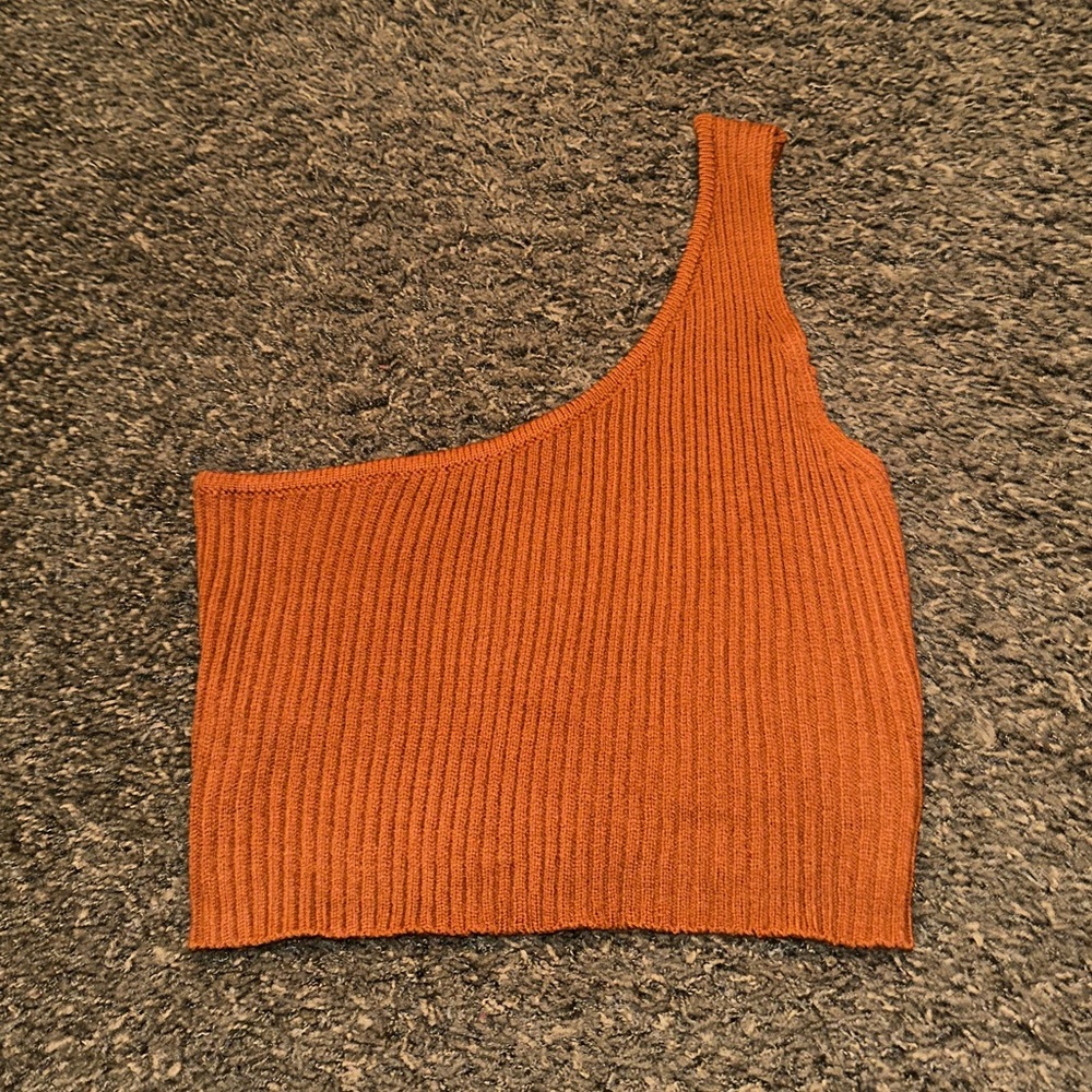 SHEIN Sweater Material Rust Colored One Shoulder Top Worn Once